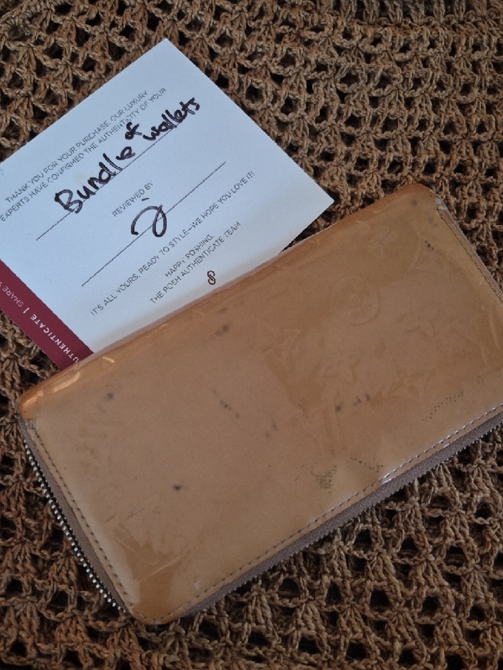Authentic Vernis Embossed Zip Wallet in Tan - Picture 10 of 10